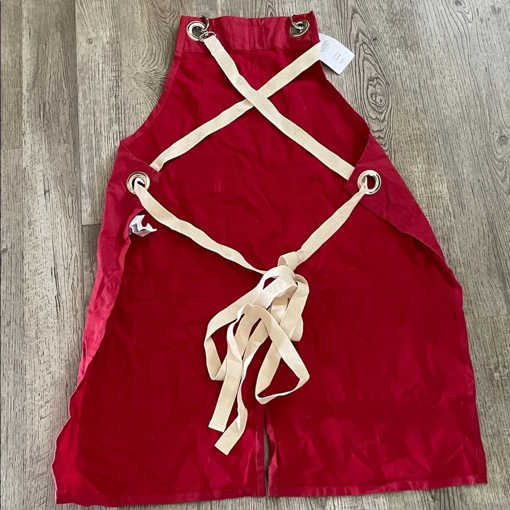 Williams Sonoma Red Canvas Utility Apron Dress with Cream Straps